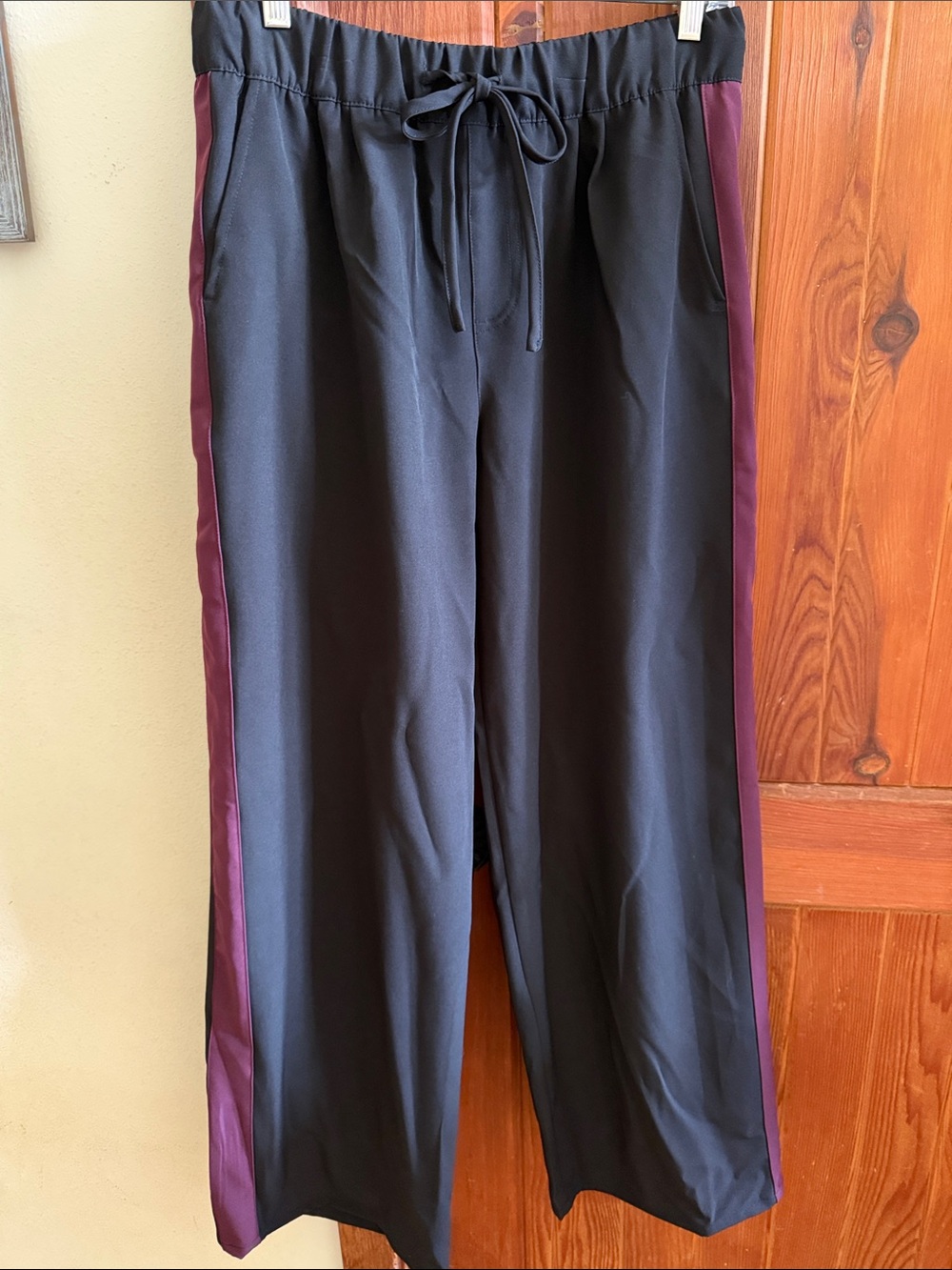 Women’s Black Pants with Burgundy Side Stripe